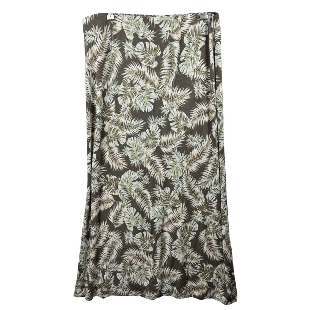 J. Jill Maxi Skirt Medium TALL Womens Brown Tropical Leaf Print Pull On Stretch - Picture 3 of 10
